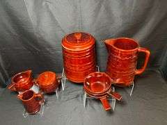 Vintage brown stone pitcher, cookie jar and more