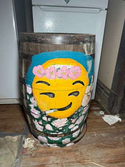 Hand painted artisan whiskey barrel