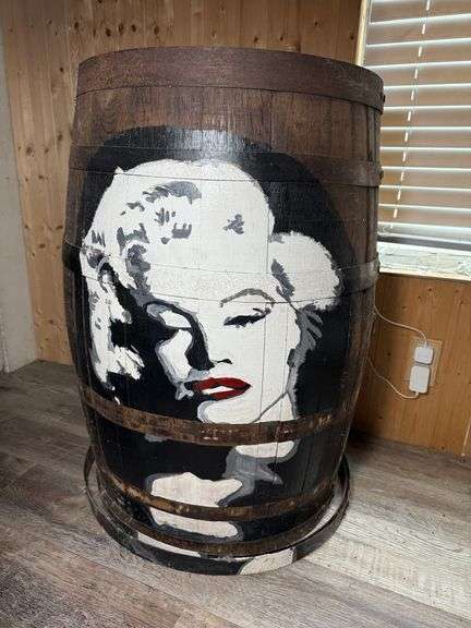 Hand painted Marylin Monroe whiskey barrel