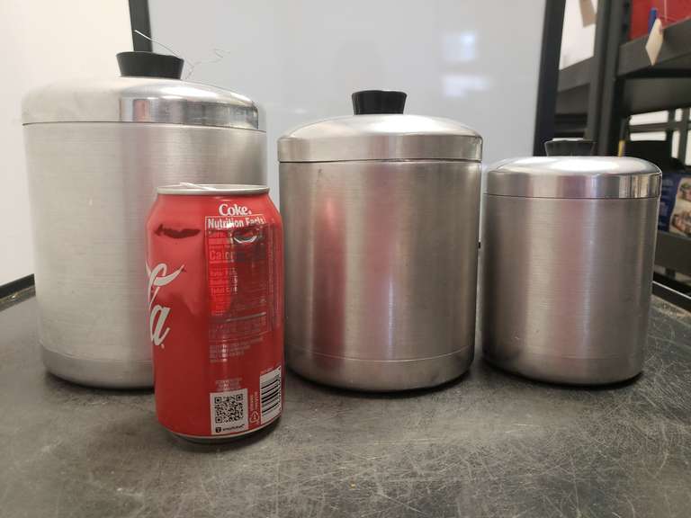 Midcentury coffee/sugar/tea metal canisters