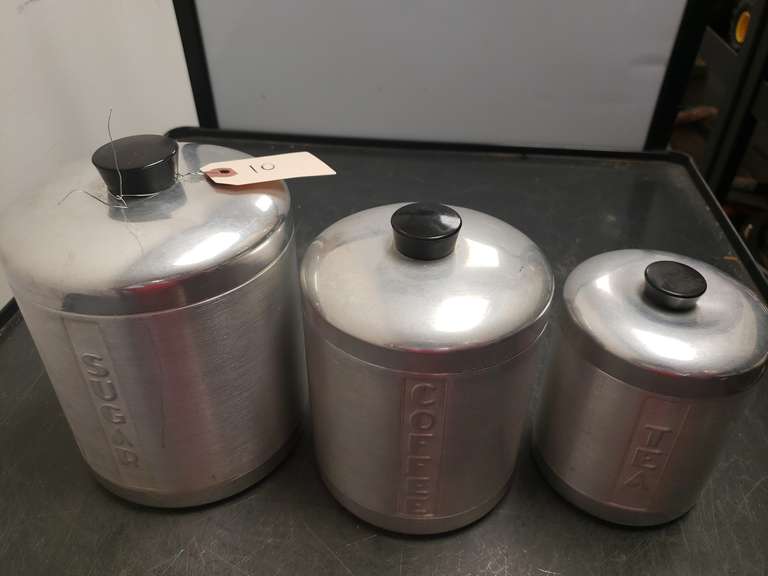 Midcentury coffee/sugar/tea metal canisters