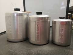 Midcentury coffee/sugar/tea metal canisters