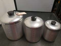 Midcentury coffee/sugar/tea metal canisters
