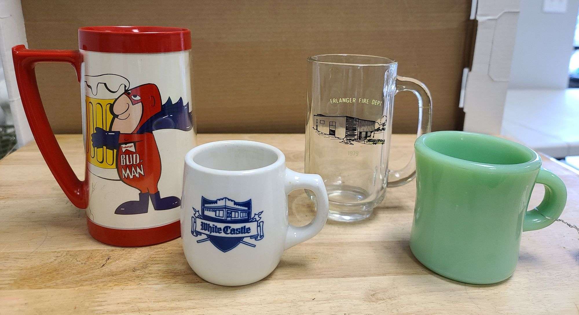 Fire King green coffee mug. 3 misc. mugs. - Northern Kentucky Auction, LLC