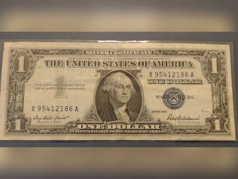 $1 Silver Certificate, Series 1957, Donated by Riverwest Antique Mall.