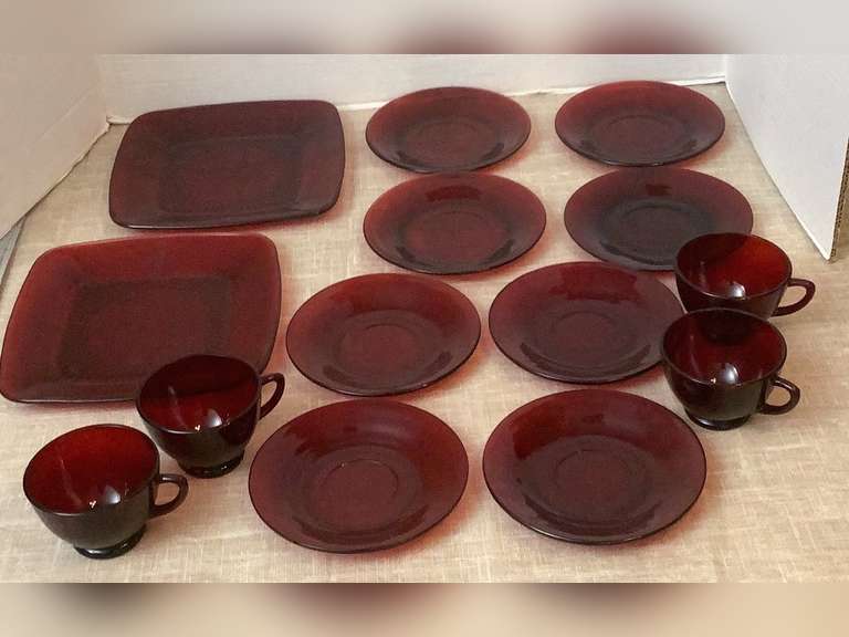 Ruby Sandwitch 14 pieces of Royal Ruby. Sandwich plates, cups & saucers. - Northern ...