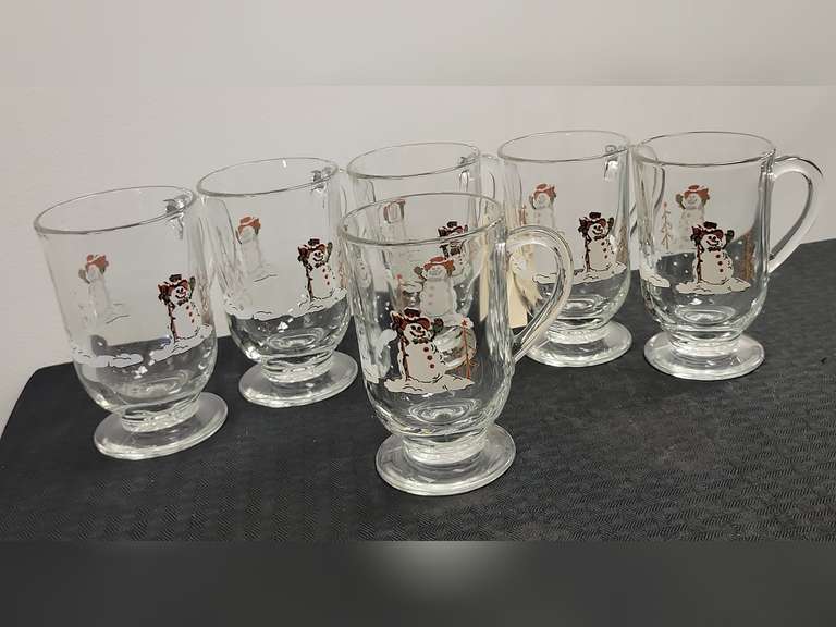 6 Glass Snowman Mugs