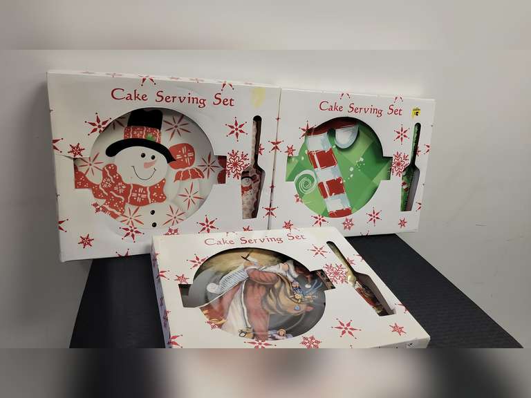 3 Cake Serving Sets - Snowman, Candy Cane and Santa