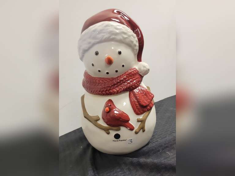ST Nicholas Square Snowman Cookie Jar - Hand Painted