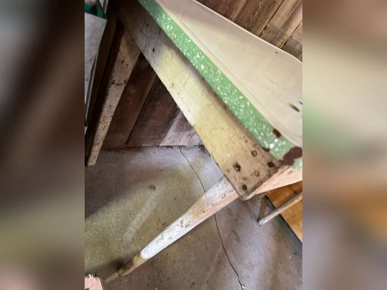 Vintage wood table with enamel top. See tag for dimensions. Northern