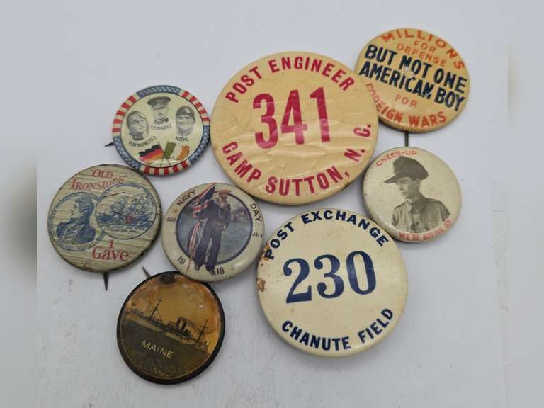 8 Military Related Pinback Buttons Post Exchange, Ships