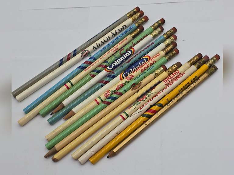 Sixteen bread advertising lead pencils, Sunbeam, Bond, Miami Maid, Colonial, Rainbow & Renz's Gold.