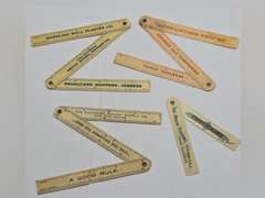 Six folding celluloid advertising rulers, Manufacturers & Suppliers, PA, OH, TN, W.VA & IL, various products.