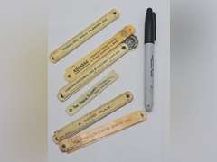 Six folding celluloid advertising rulers, Manufacturers & Suppliers, PA, OH, TN, W.VA & IL, various products.