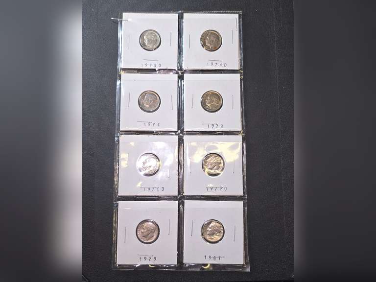 1970s Dimes, 1992 & 2000s Nickels, 1982 Lincoln Cents,  1986 Liberty Half Dollar,  2003 Uncirculated Kennedy Half Dollar and Sacagawea Dollar Set