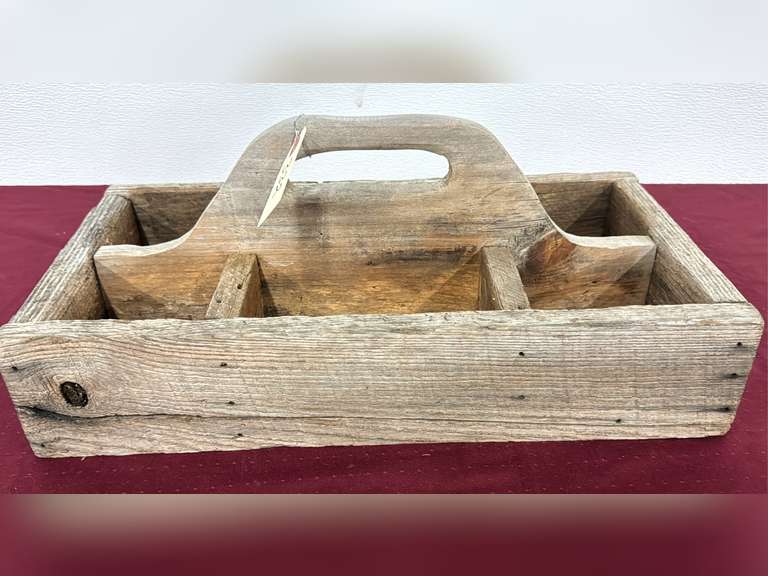 Primitive wooden handled divided box, rustic home décor, storage box ...