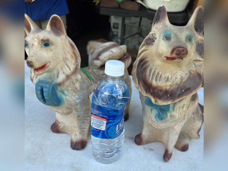 Chalk ware dogs, one is a bank