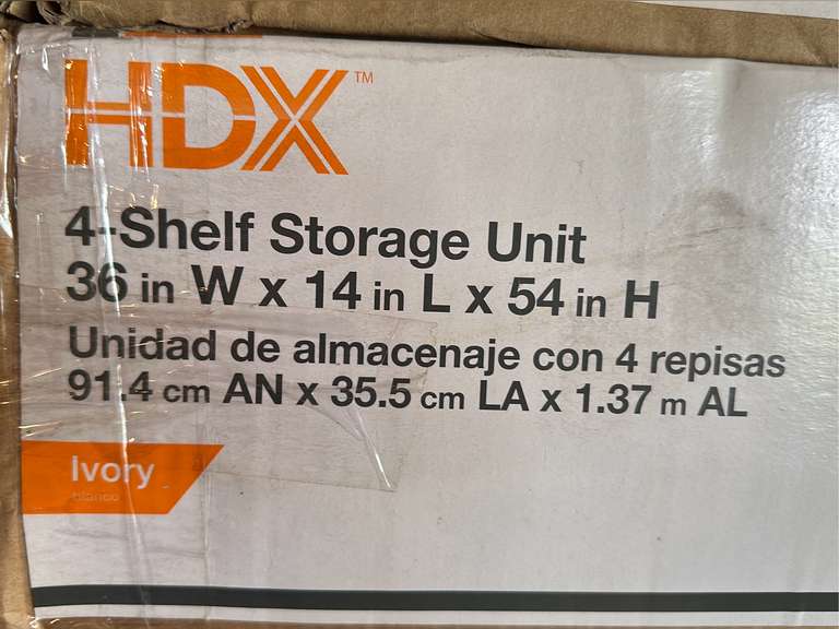 3 Shelf units  4 shelf each unit, 36”x14”x54” each  2 in unopened boxes
