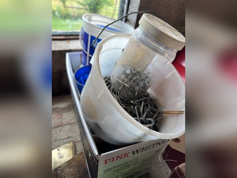 Box with miscellaneous nails, and staples