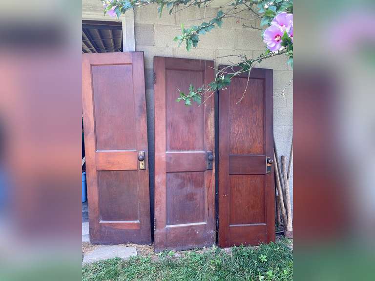 3  wood doors, 72” t x 24” w., with hardware.
