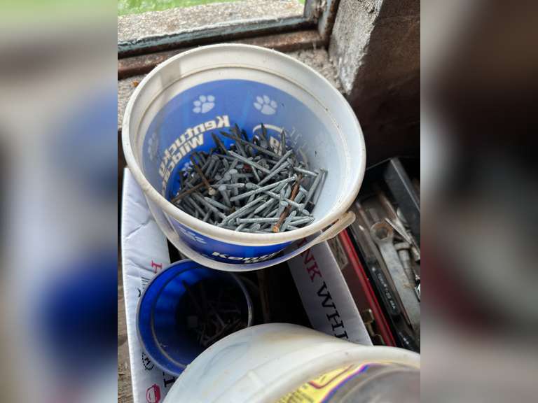 Box with miscellaneous nails, and staples