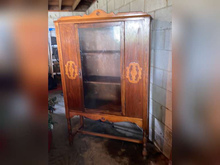 Vintage china cabinet. Needs repaired. 63”t x 39.5” w x 14” d.