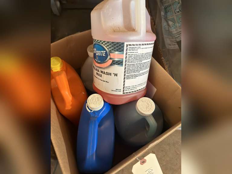 Car care box has antifreeze, window, washer, fluid, and car wash fluid