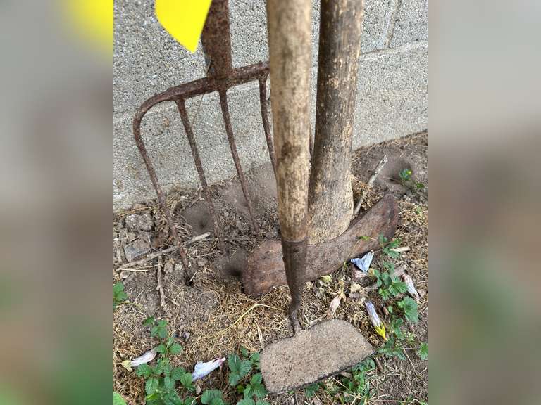 Double bladed axe, hoe, pitchfork