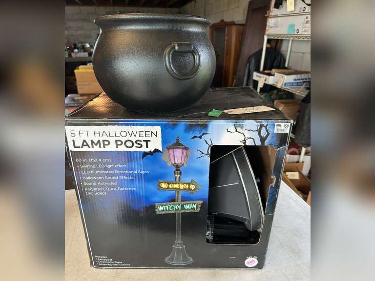5 Foot Halloween lamp, post and a plastic cauldron