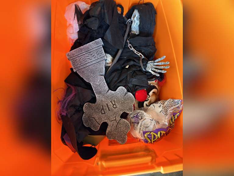Halloween cemetery headstones and a Mickey Mouse basket
