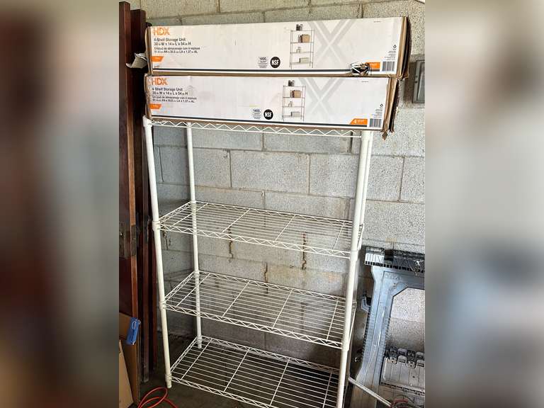 3 Shelf units  4 shelf each unit, 36”x14”x54” each  2 in unopened boxes