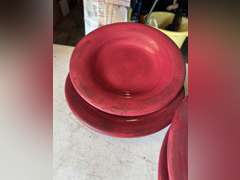 Stoneware plates, apple cookie jar, compote.