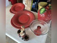Stoneware plates, apple cookie jar, compote.
