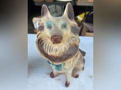 Chalk ware dogs, one is a bank