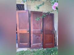 3  wood doors, 72” t x 24” w., with hardware.