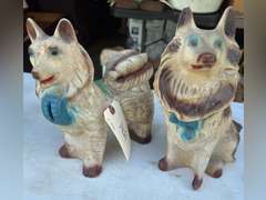 Chalk ware dogs, one is a bank