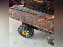 Tonka dump truck and a license plate