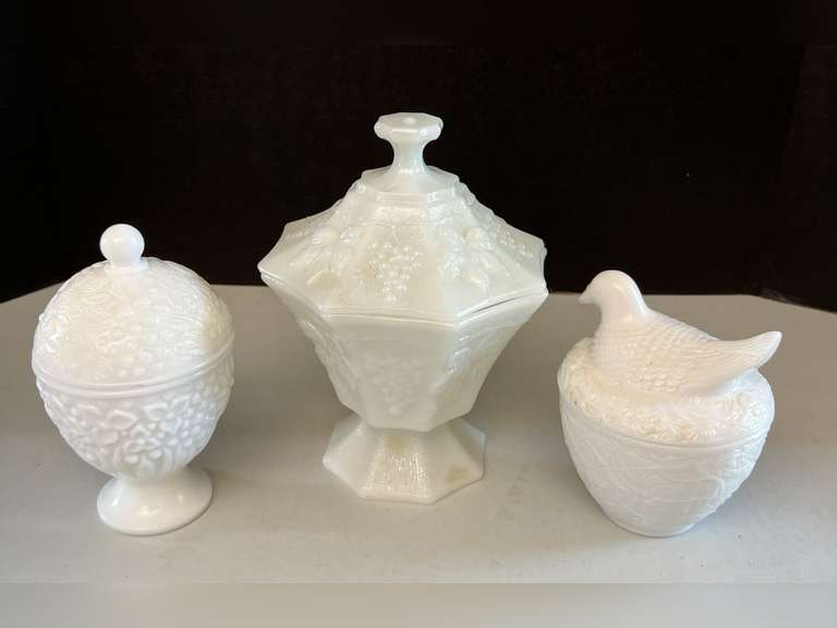 Milk Glass containers. 2 are Avon.