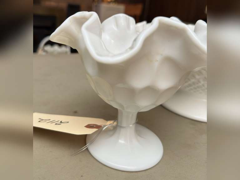 Two, ruffled edge glass pieces