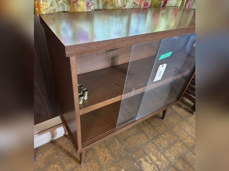 Glass front bookcase, 35 1/2 inches tall by 35 1/2 inches wide by 12 inches deep