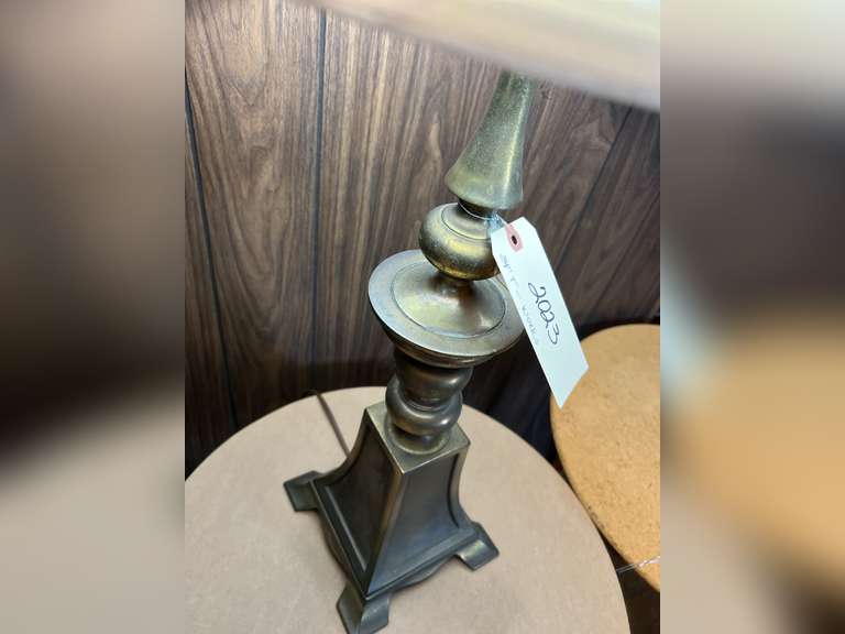 Possibly brass table lamp 34” tall. Works.