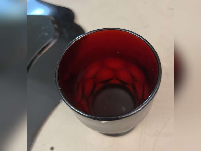 Luminary Noir plate & bowl. Cranberry glass.