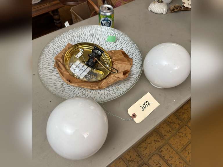 Ceiling, light fixture and two globes