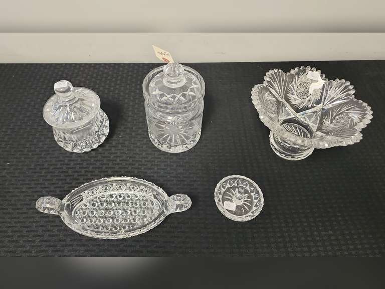 Assorted glassware, including relish dish, ring holder and more