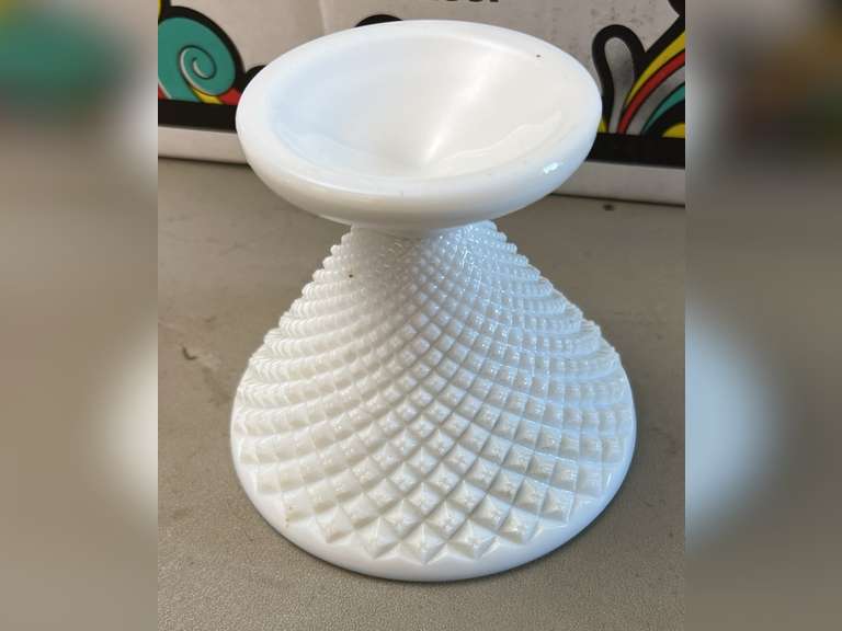 Napco pedestal milk glass dish, footed milk glass and other pieces. See photos.
