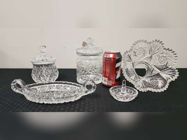 Assorted glassware, including relish dish, ring holder and more