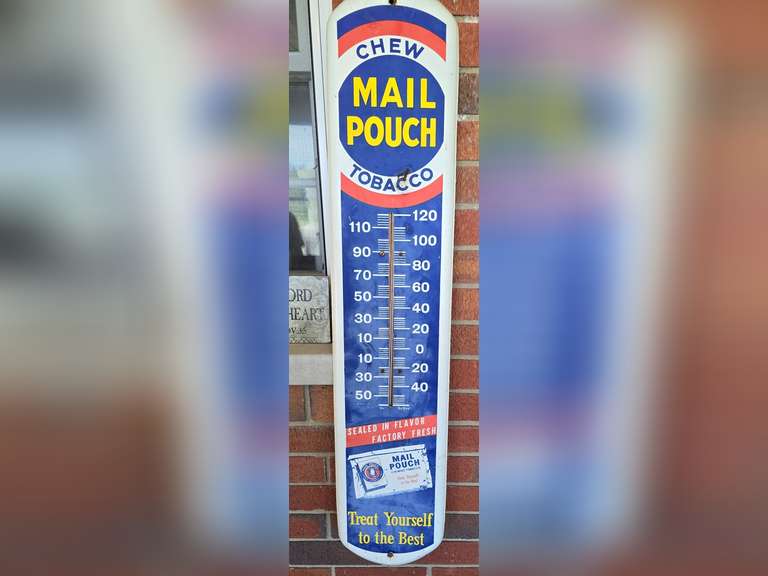 Vintage Mail Pouch thermometer, approximately 39" long Northern