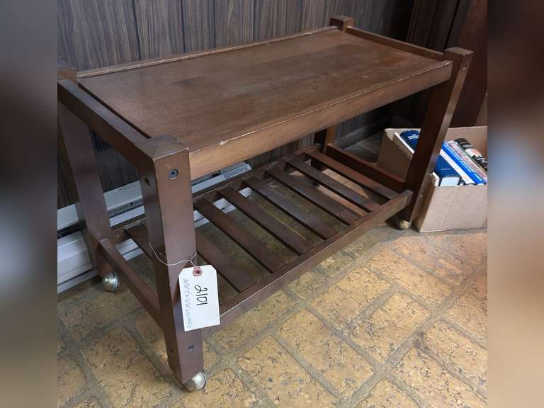 Rolling table, 20 1/2 inches tall by 31 1/2 inches wide by 15 1/4 inches deep