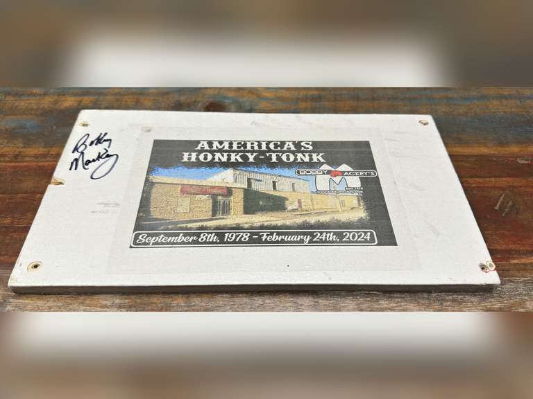 Wood tile from the entryway at Bobby Mackey's, Autographed by Bobby Mackey- approx 13”x7”