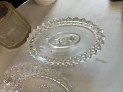 2 Sawtooth Lions Head compote dishes, leaded crystal bowl, salt holder which is cracked and additional clear glass pieces.